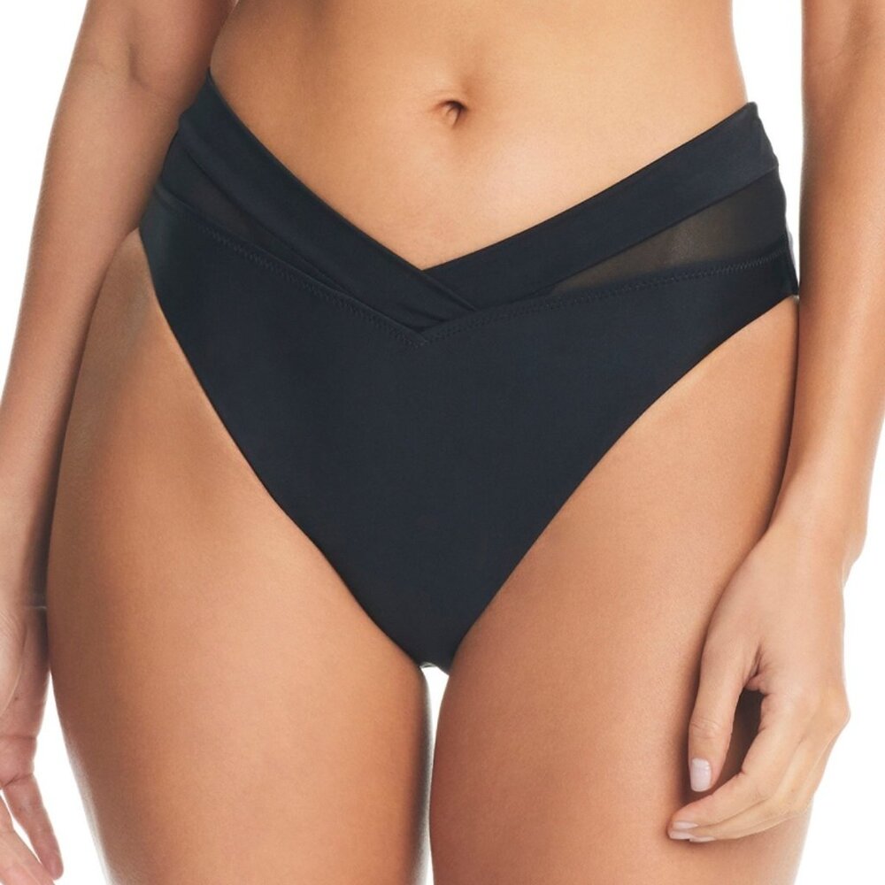 Bar III High-Leg V-Waist Bikini Bottoms | Black Mesh Detail | Boutique Small